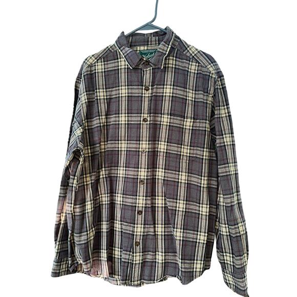 Woolrich men's grey and tan plaid long sleeve button front shirt size XL - Picture 1 of 5